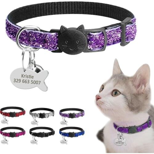 Quick Release Cat Puppy Tag Collar Set Gorgeous Personalized Nylon Kitten Collars Engraved For Small Pets Kitten 1cm Width