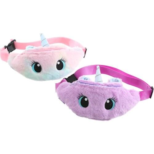 Unicorn Kids Children Waist Bag Wallet Phone plush Belt bag small Bags for Girls Cute Cartoon faux fur shoulder Bag Purse
