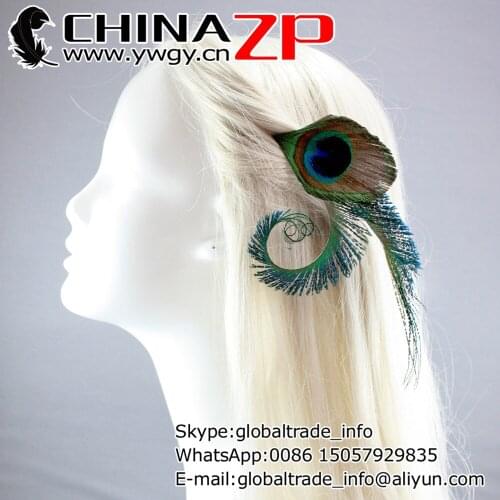 CHINAZP Factory www.ywgy.cn Handmade Natural Peacock Feathers Clip for Wedding Hair Accessories