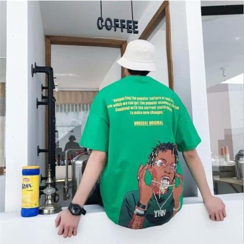 Harajuku T-Shirt Men 2021 Summer Hip Hop T Shirts Cartoon Streetwear Tshirts Short Sleeve Casual Top Cotton