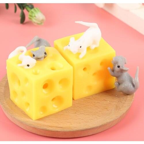 Mouse and Cheese Toy Sloth Hide and Seek Stress Relief Toy 2 Squishable Figures And Cheese Block Stress Busting Fidget Toys Gift