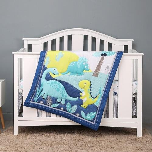 3PCS Cotton Dinosaur Baby Bed Linen For Newborns Kids Crib Bedding For Newborns ,Fitted Sheet, Crib Quilt, Dust Ruffle