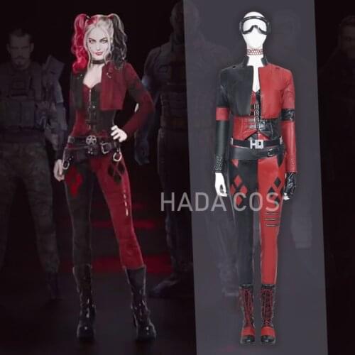 Suicide 2021 Squad Harly Cosplay Costume Quin Halloween Role Play Party Dresses Costume Made Leather Black Red Combat Uniform