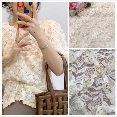 Fine flower type lace three-dimensional flower embroidery cloth three-in-one embroidery fashion wedding dress fabric