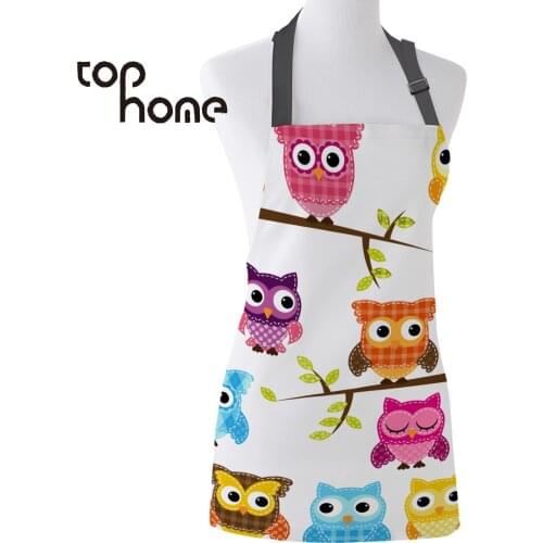 Tophome Kitchen Apron Cartoon Owl Animals Printed Adjustable Sleeveless Canvas Aprons for Men Women Kids Home Cleaning Tools