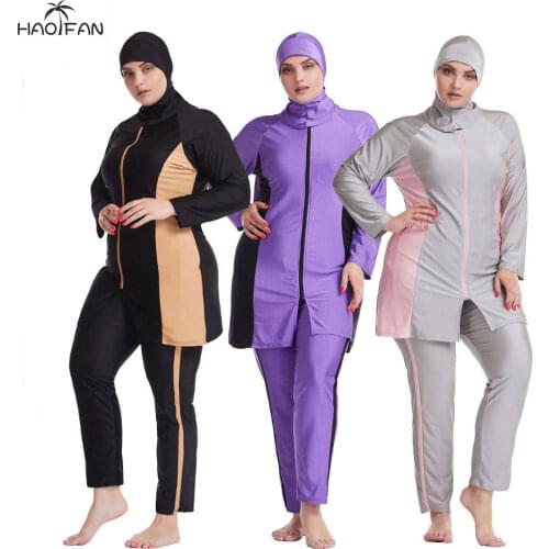 HAOFAN 2020 Muslim Swimwear Islamic Full Cover Modesty Plus Size Summer Beach Swim Wear Arab Women Beachwear Burkini Swimsuit 6X