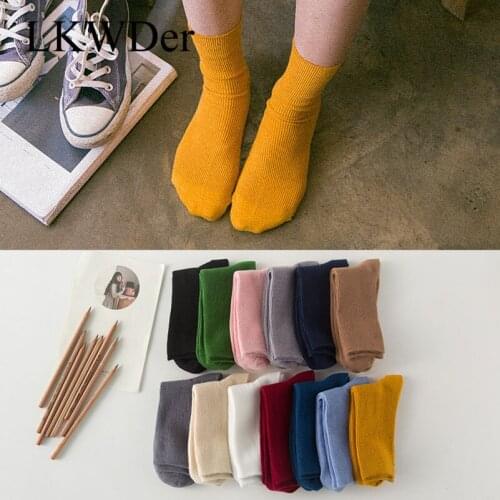 LKWDer 3 Pairs Womens Socks Spring and Autumn Long Socks Women Fashion Fresh Cotton Solid Candy Color Socks Calcetines Mujer Sox
