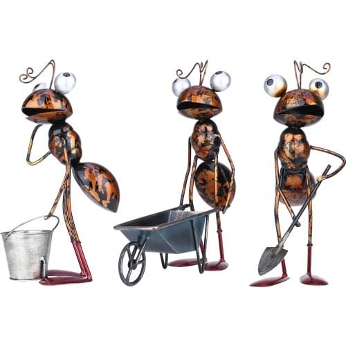 Nordic Iron Cartoon Ant Shaped Flower Succulent Pot Statue Sculptures Figure Plant Dried Flowers Pot Crafts Living Room Decor
