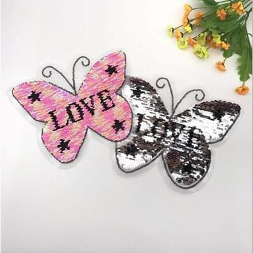 NEW Butterfly Reversible Sequined Sew On Patches for clothes DIY Coat Sweater Embroidered Paillette Patch Applique