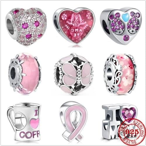 New style 925 sterling silver pink love petal cup heart zirconia beads fit original charm Pandora bracelet beads