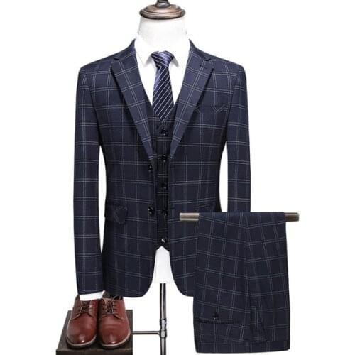 Groom Wear Polyester Modern Plaid Long Sleeve Gentlemen Wear