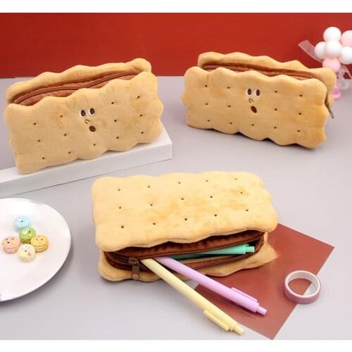 Pencil Box Biscuit Shape Plush Cookies Pencil Bag Simple Large-capacity Cute Cookies Stationery Box Student Gift Pensil Case