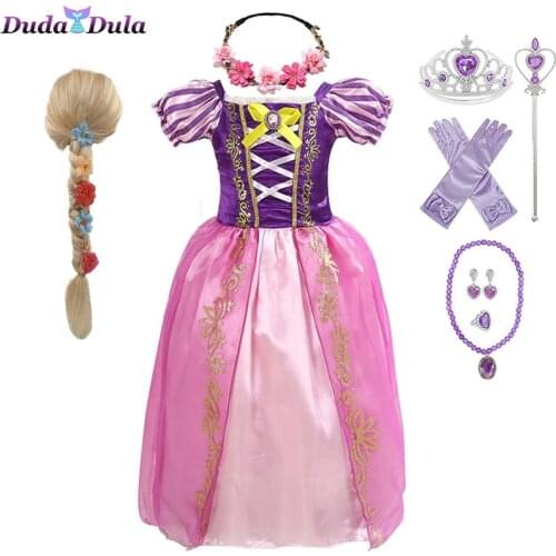 Rapanzel Dress for Girl Kids Cosplay Cartoon Baby Summer Infant Tangled Floral Gown Children Halloween New Year Carnival Costume