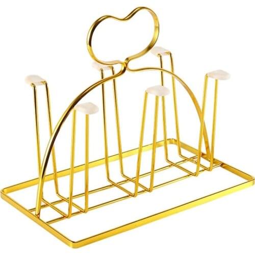 GTBL Cup Drying Rack Stand, Metal Bottle Drying Organizer Stand with 6 Cups or Mugs, Hooks Drainer Holder Tree