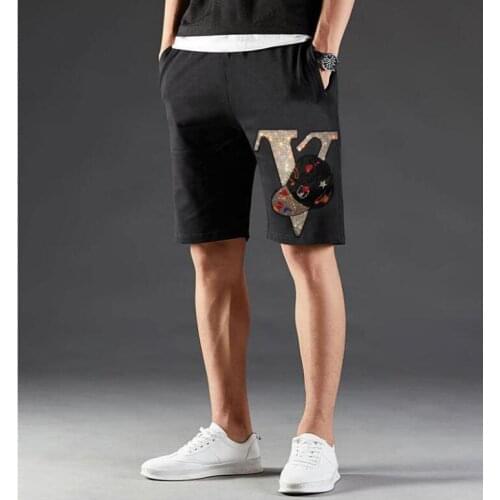 Drop shpping Summer 2021 new Style Shorts Men Mid Elastic Waist Shorts Rhinestones Cotton Shorts for Men Straight Short Pants