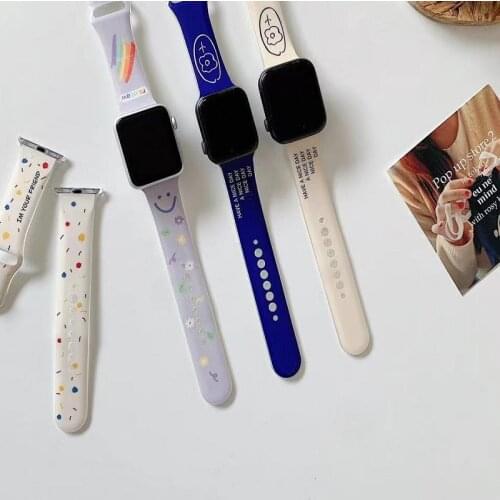 Flower Glossy Ladies Silicone Apple Watch Band 44mm 40mm 42mm 38mm for iwatch Series 6 5 4 3 2 1 Smart Watch Band