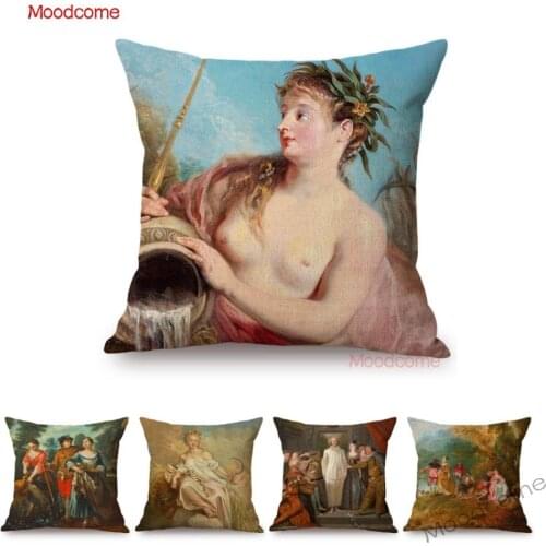 Romantic European Rococo Style Antoine Watteau Oil Painting Home Decor Sofa Pillow Victoria Era Fashion Lady Girl Cushion Cover