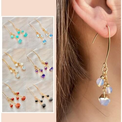 Earrings Trendy 2021 Natural Stone Earrings for Women Stainless Steel Big Crochet Pendant Halloween Earrings Party Gift Jewelry