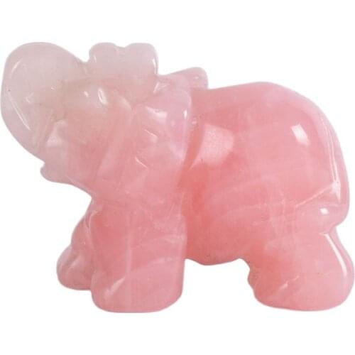 Elephant Figurines Rose Quartz Carved 2-2.5 Inch Craft Natural Stone Pink Crystal Mini Animals Statue For Decor Chakra Healing