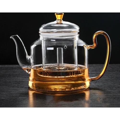 Large Capacity Glass Tea Pot Boil Tea Ware Glass Steaming Teapot Gas Stove Uses Glass Pot 1.2L Flower Set Puer Kettle Home Tool
