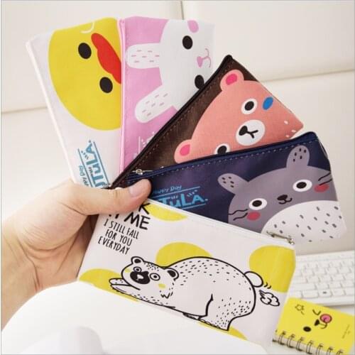 Cute Fabric Cartoon Pencil Case Kawaii Animal zipper Pen Bag Office School student stationery friend classmate gift