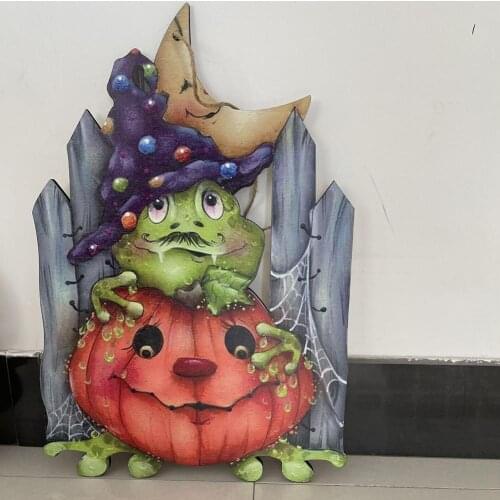 Halloween Family Decoration Wooden Sign Funny Cat Face Wearing For Door Pendant Ornament Cute Window Cat Strange Hat Firepl T2G3