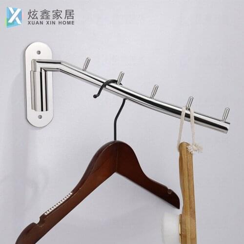 Bathroom Clothes Rail Rotating Hook Swing Hanging Rod Stainless Steel Wall Mounted Towel Bar With Hooks Household Accessories