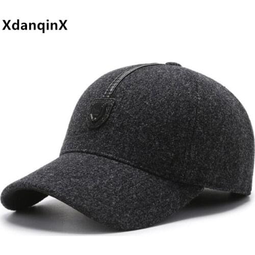 XdanqinX New Winter Mens Earmuffs Hat Warm Thick Thermal Baseball Cap Snapback Cap Adjustable Size Male Bone Casual Sports Caps