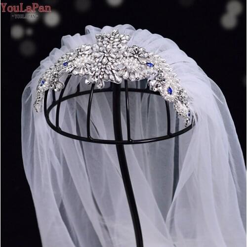 YouLaPan VS487 Bling Wedding Veil Long Wedding Veils with Rhinestones Applique Vintage Face Veil Bridal Veil with Headband