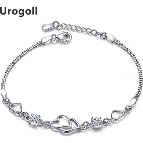 Genuine S925 Sterling Silver Fine Jewelry Heart Zirconia Bracelets For Women Anniversary & Party Silver 925 Jewelry Gifts