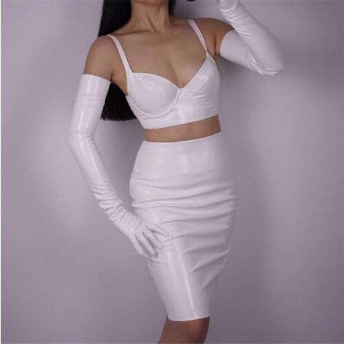 Woman Gloves Bright Leather Patent Leather PU Gloves Female Dance Party Simulation Leather White PU Gloves Cosplay P1370-14