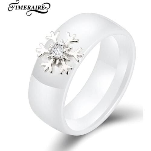 Fashion 925 Sterling Silver Ceramic Ring Snowflake Shape 8MM Width Undefined Jewelry For Women Girls Wedding Engagement Gift