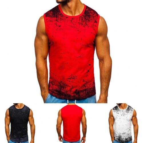Fitness Vest Hip Hop Singlet Bodybuilding Workout Gym Vest Fitness Men Print Slim Men Round Neck Sleeveless T-shirt for Sports