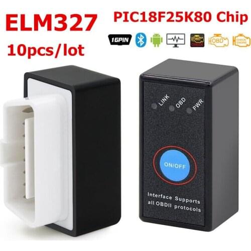 10pcs/lot High Quality Mini ELM327 Bluetooth V1.5 with PIC18F25K80 ELM 327 with Switch OBD2 CAN-BUS Diagnostic OBD2 Scanner Tool