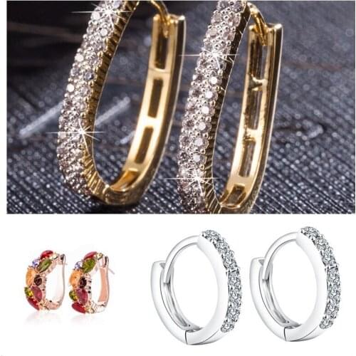 3Pair Women Wedding Crystal Hoop Earring Elegant Rainbow Crystal Huggie Hoop Earring Charm Ladies Rose Gold Earring Jewelry