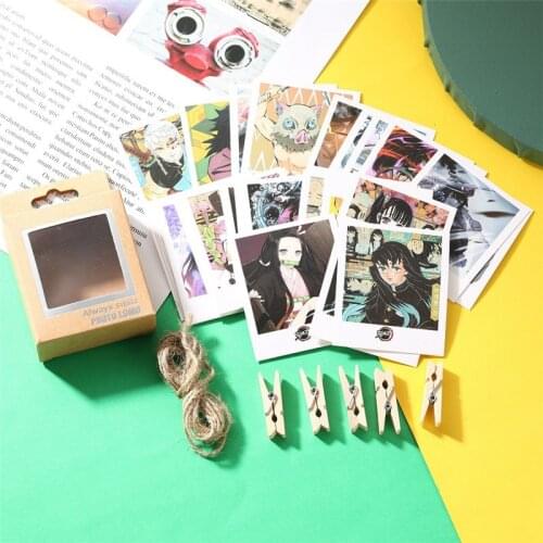 40pcs/set Anime Demon Slayer Lomo Cards with 5pcs clip and 1pcs Rope Hang Photo cards Demon Slayer Japan Cartoon picture
