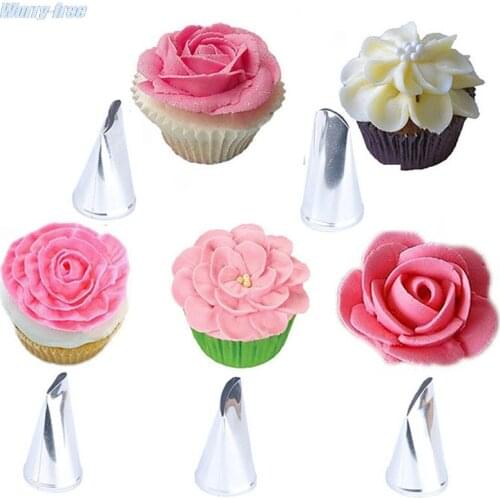 5 pcs Steel Icing Piping Nozzles Rose Petal Metal Cream Tips Cake Decorating Tools Cake Cream Decorating Cupcake Pastry Tool