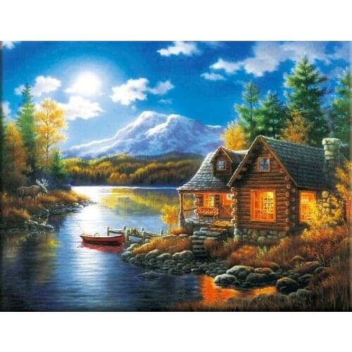 5d Crystal Round Diamond Painting Diy Diamond Painting Embroidered Home Decoration Diamond House Boat