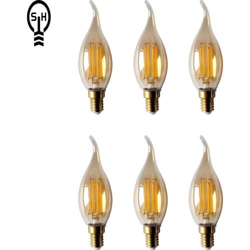 6pcs/Lot Filament Bulb C35T 4W Retro Edison Bulb E14 Bombillas 220V-240V Vintage Lamp 2700K Home Decoration