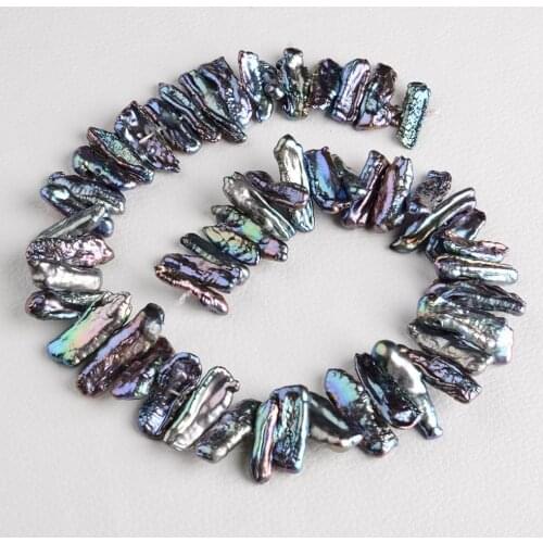 2 Strands 7x20-8x28mm Black Biwa Pearl 15.5"