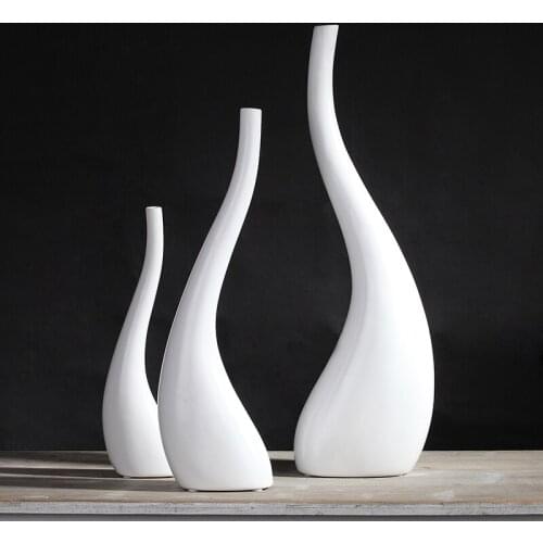 Modern Abstract Ceramic Swan Flower Vase Set Minimalist Porcelain Bending Jardiniere Household Decoration Art and Craft Ornament