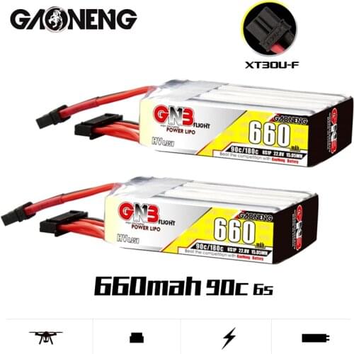 2Pcs/Set Gaoneng GNB HV LiPo Battery 660mAh 6S 22.8V 90C/180C With XT30 Plug for FPV Drone RC Helis Parts