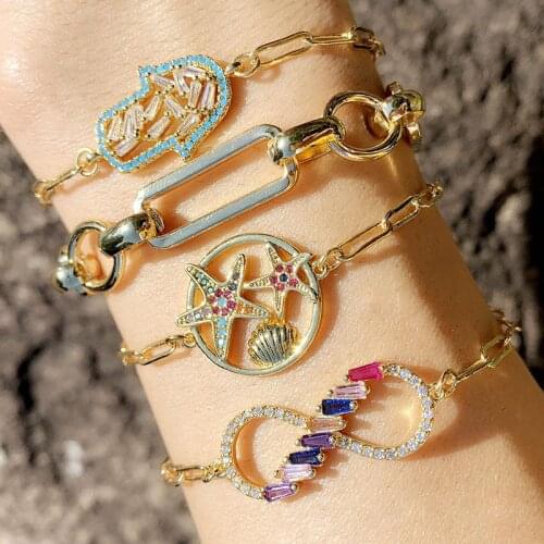 2021 Rainbow CZ Hand Luck 8 Number Jewelry For Women Gold Pendant Charm Tiny Crystal Adjustable Bracelet For Her Statement Gift