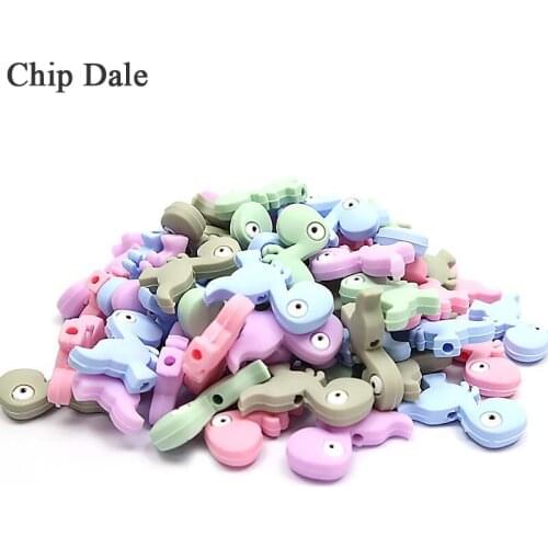 Chip Dale 20PCS Cute Mini Dinosaur Silicone Beads Infant Teething Animal Teether Bead For DIY Necklace Accessories Toy