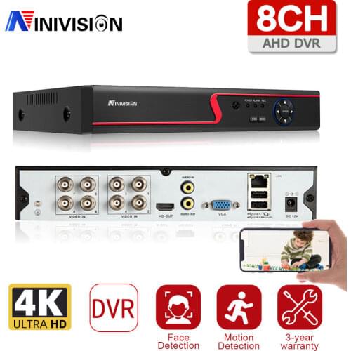 NINIVISION 8CH 4K AHD DVR AI H.265 Hybrid 8 Megapixel NVR Digital Video Recorder for 2MP 4MP 5MP 8MP AHD/TVI/CVI/XVI/IP Cameras