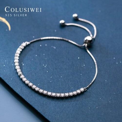 Colusiwei Hight Quality 100% 925 Sterling Silver Zircon Link Tennis Bracelet for Women Adjustable Box Chain Bangle Fine Jewelry