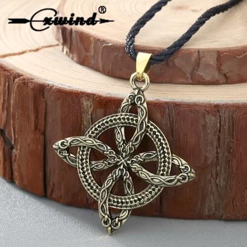 Cxwind Vintage Cross Necklaces Overcoming Grass Slavic Amulet Fern Flower Protect Against Illnesses Necklace Jewelry for Gift