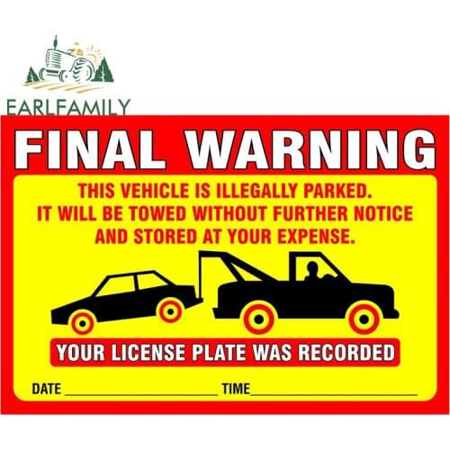 EARLFAMILY 13cm x 8.8cm Auto Car Stickers for Final Warning Parking Violation Notice Graffiti Decals Bumper Vinyl Car Wall Decor