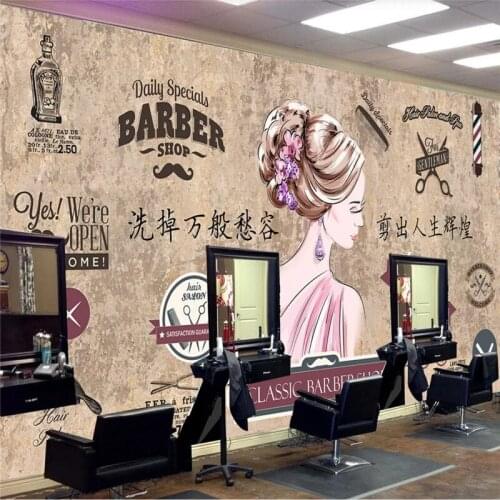 European Retro Beauty Salon Barber Shop Industrial Decor Cement Wall Background Mural Wallpaper 3D Hair Salon Wall Paper 3D