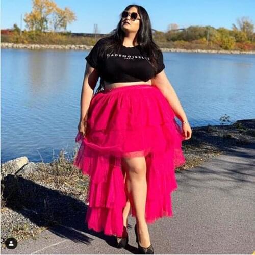 Gothic Long Tulle Skirts For Women Elastic Style Tutu Skirts Lady Saia Hi Low Ruffle Maxi Skirts Custom Fashion Plus Size